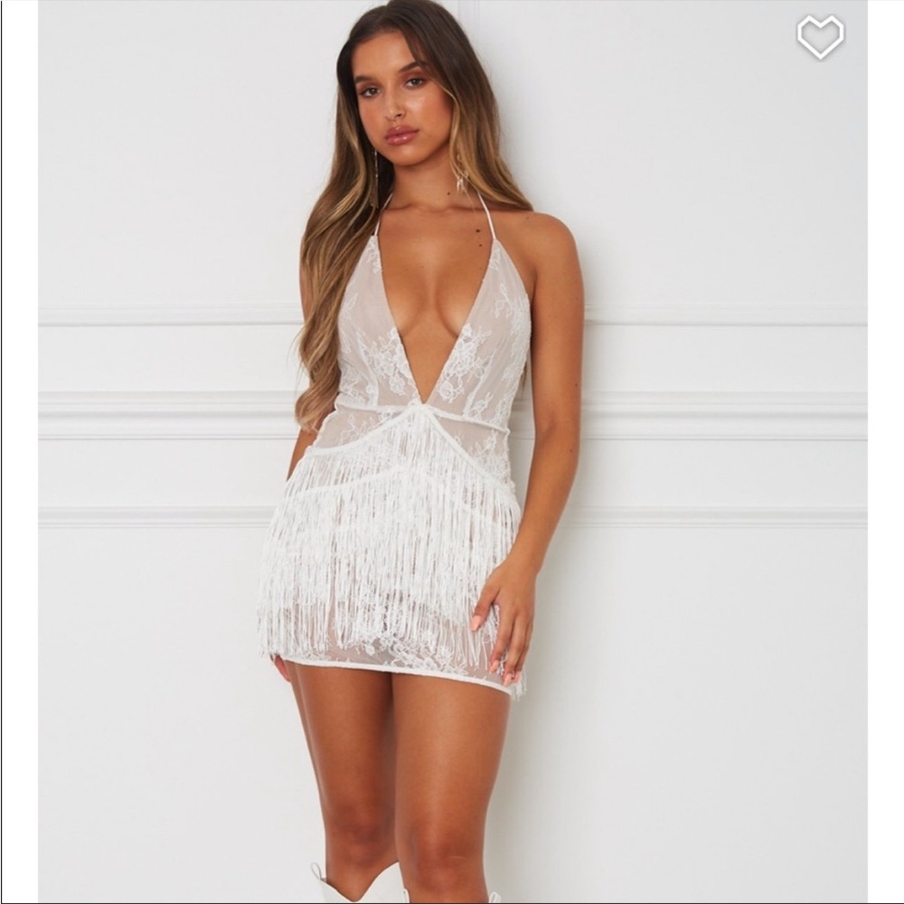 White Fox Boutique Fringe Mini Dress
